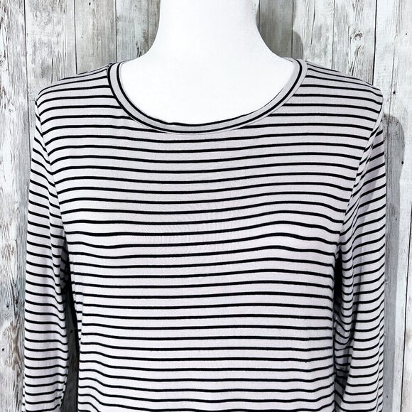 Old Navy Long Sleeve Tee | Taupe & Black Stripe | Medium | Scoop Neck | Stretch - Picture 5 of 7